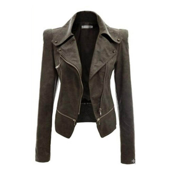 R&B | Damen Slim Fit PU Leder Zip-Up Jacke