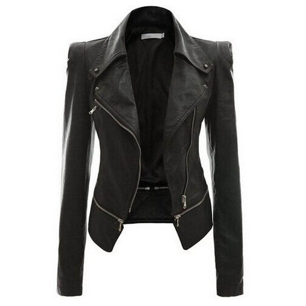 R&B | Damen Slim Fit PU Leder Zip-Up Jacke