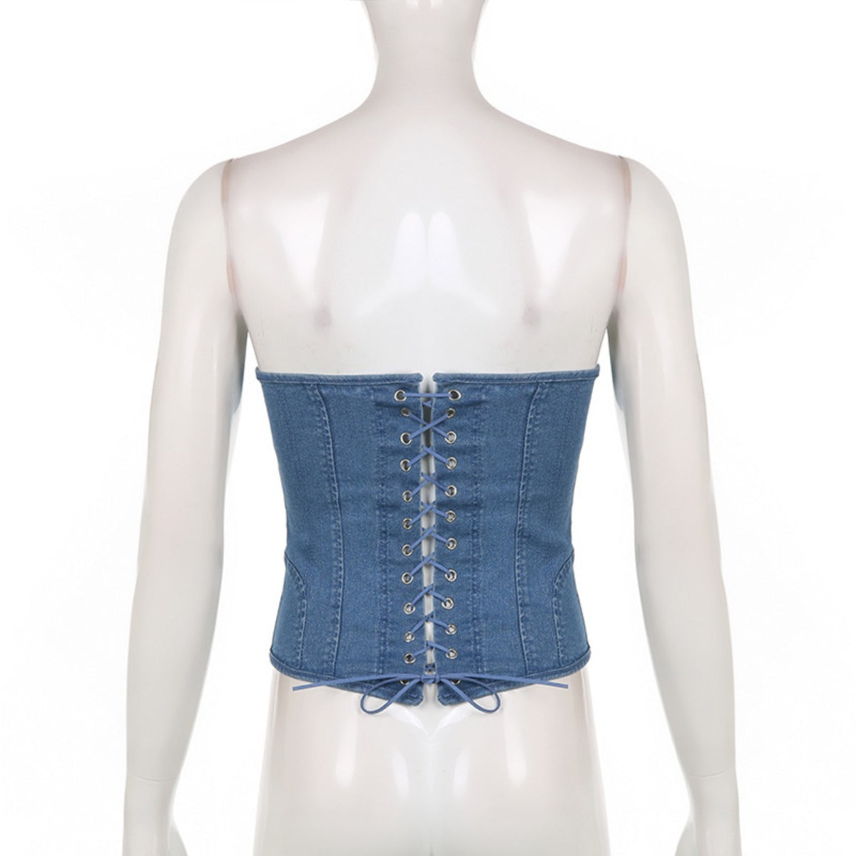 R&B | Schlankes Denim-Röhrentop mit Wellenkragen und Fischgrät