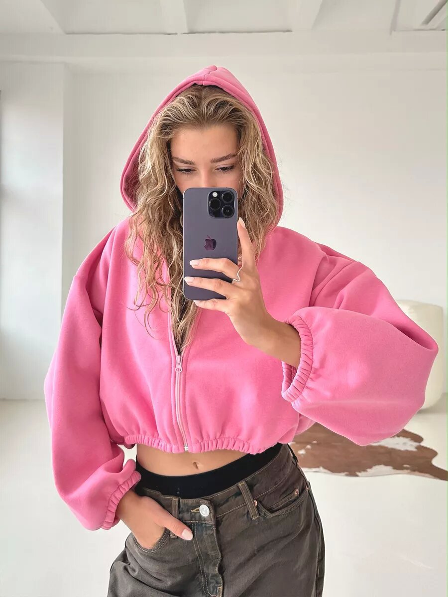 R&B | leichter kurzer Sport-Sweatshirt mit Kapuze