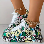 Damen Graffiti Druck Lage Turnschuhe