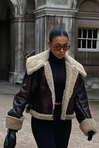 R&B | Kunstleder Shearling Jacke Übergröße Schnitt