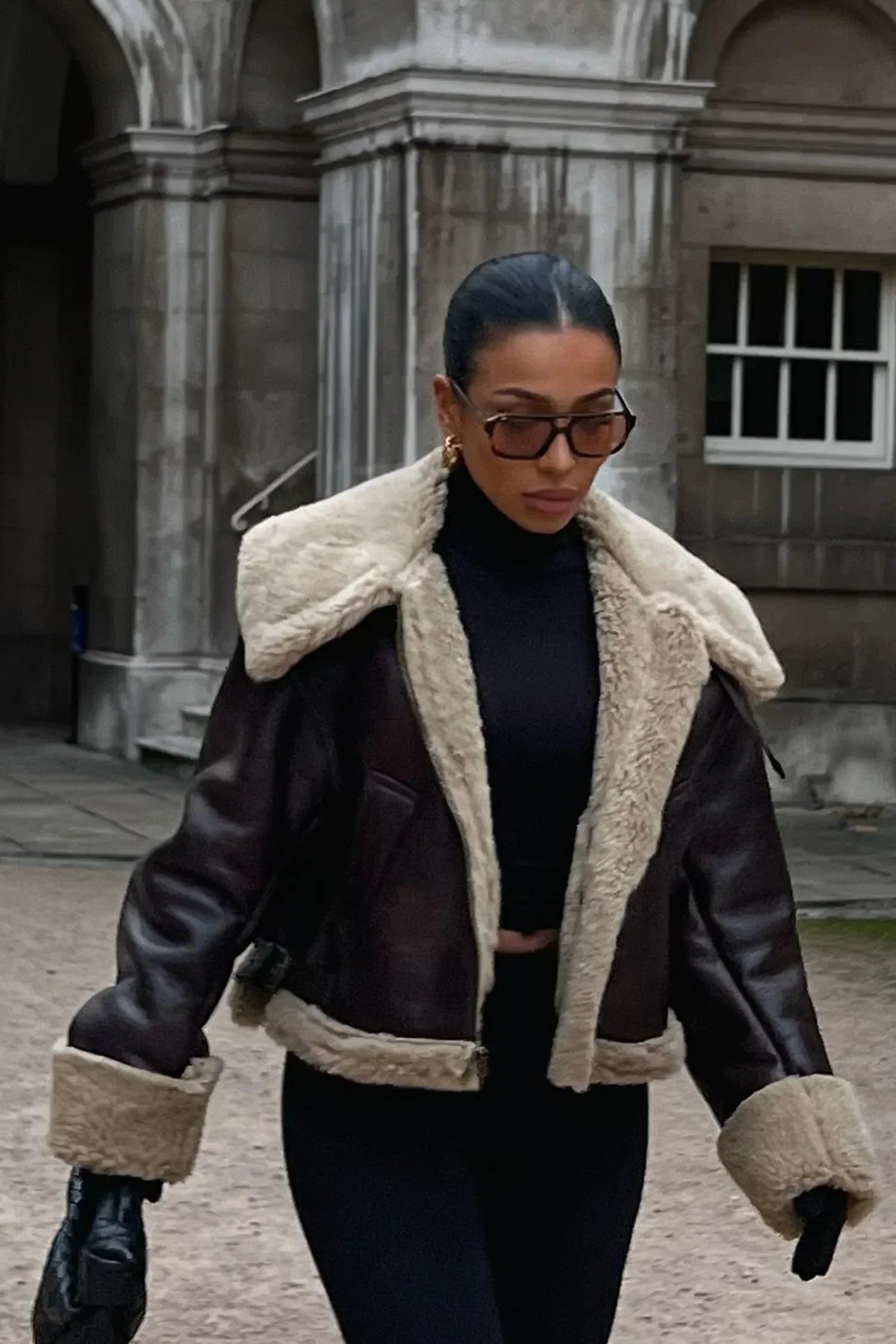 R&B | Kunstleder Shearling Jacke Übergröße Schnitt