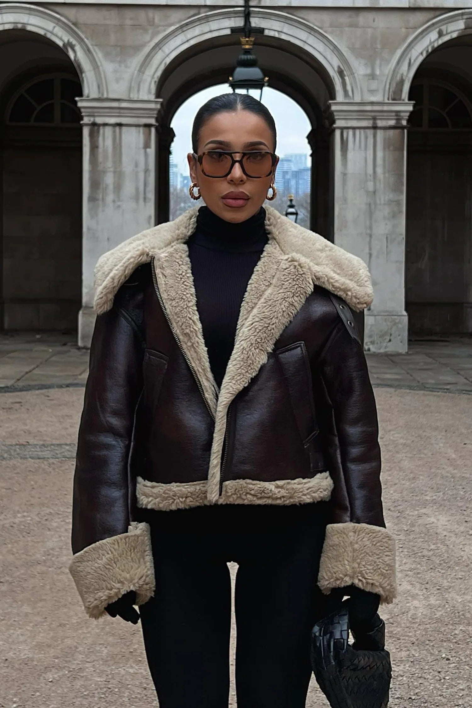 R&B | Kunstleder Shearling Jacke Übergröße Schnitt
