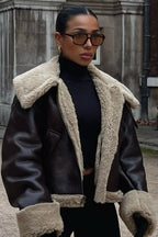 R&B | Kunstleder Shearling Jacke Übergröße Schnitt
