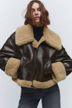 R&B | Kunstleder Shearling Jacke Übergröße Schnitt