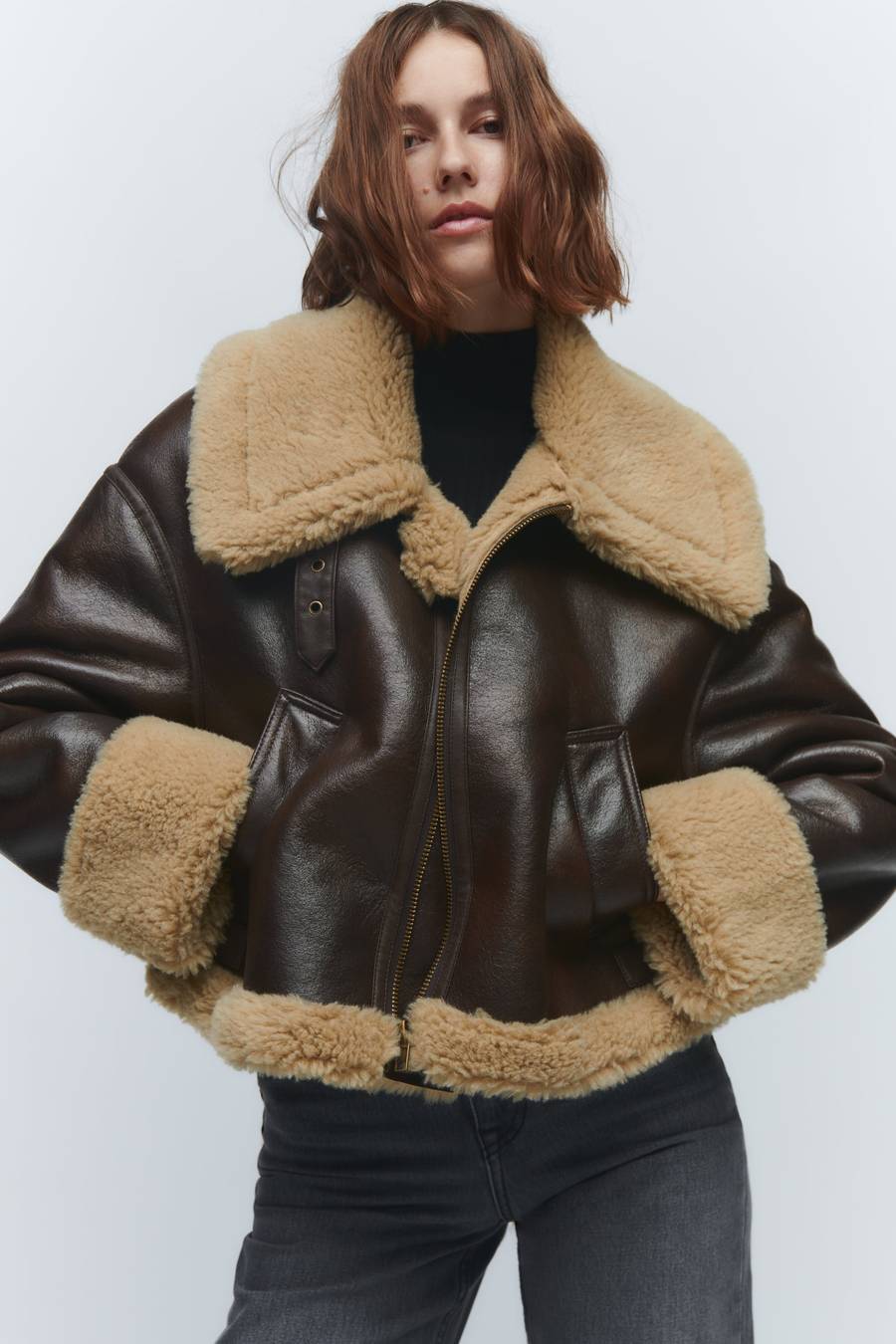 R&B | Kunstleder Shearling Jacke Übergröße Schnitt