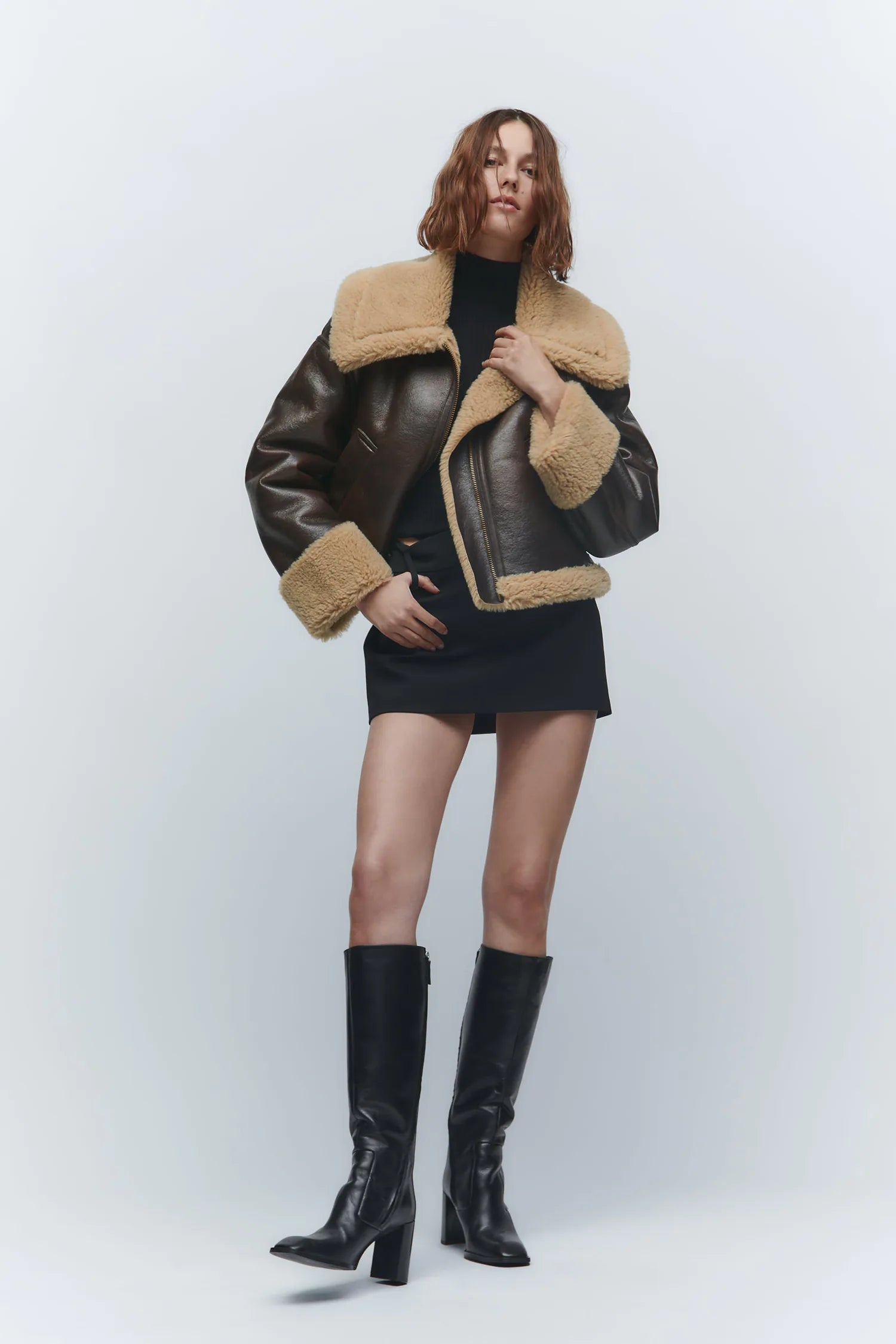 R&B | Kunstleder Shearling Jacke Übergröße Schnitt