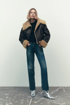 R&B | Kunstleder Shearling Jacke Übergröße Schnitt