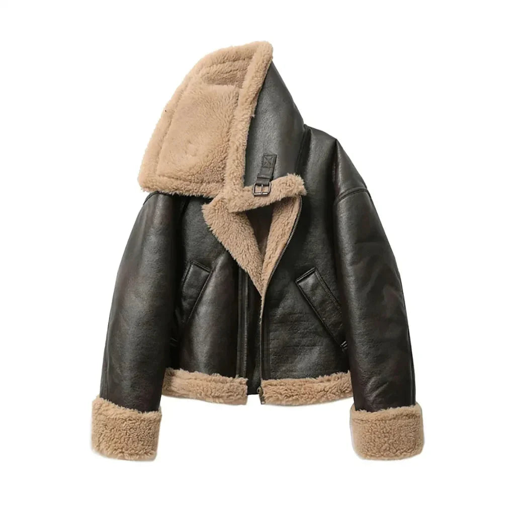 R&B | Kunstleder Shearling Jacke Übergröße Schnitt