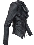 R&B | Damen Schwarze Asymmetrische PU-Leder Bikerjacke