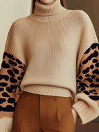 R&B | Rollkragen-strickpullover Leopardenärmel Modernes Aussehen