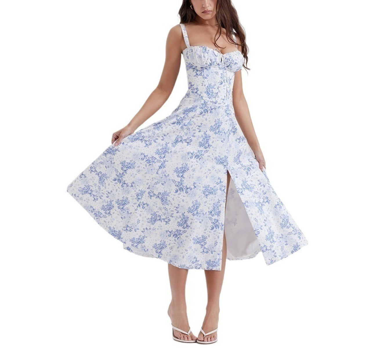 R&B | Floraler Strapsrock mit Schnürsenkeln und Neckholder mit hohem Schlitz