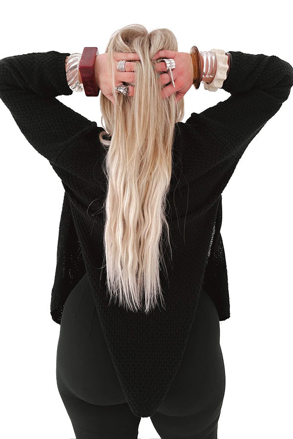 R&B | Strick-Mid-Length-Strickjacke mit langen Ärmeln