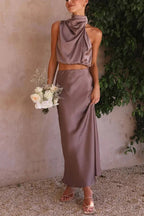 R&B | Solch Eine Stimmung Hochgeschlossene Satin Drapiert Maxirock Set