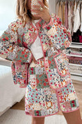 R&B | Patchwork Blumenmuster Druck Knopfverschluss Mit Taschen Gequiltete Leichte Jacke