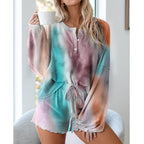 R&B | Batik bedrucktes Langarm-Shorts-Set
