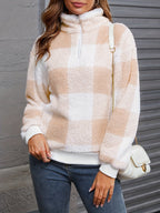 R&B | Weicher Karierter Pullover mit Halbreißverschluss Polyester Komfort und Stil