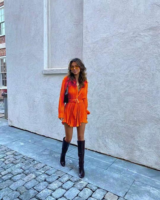 R&B | Langärmeliges Kleid mit Schnürsenkeln und elastischer Taille