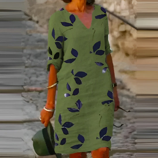 R&B | Atemberaubendes Damen-Sommerkleid mit Blätterdruck