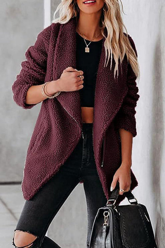 R&B | lässige Lammlederjacke mit Reißverschlusstaschen und Kastenveloursjacke