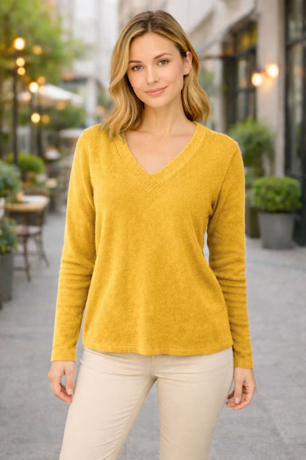 Amara I Vintage Pullover mit V-Ausschnitt