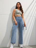 R&B | Hochgeschnittene Denim Cargo-Hose
