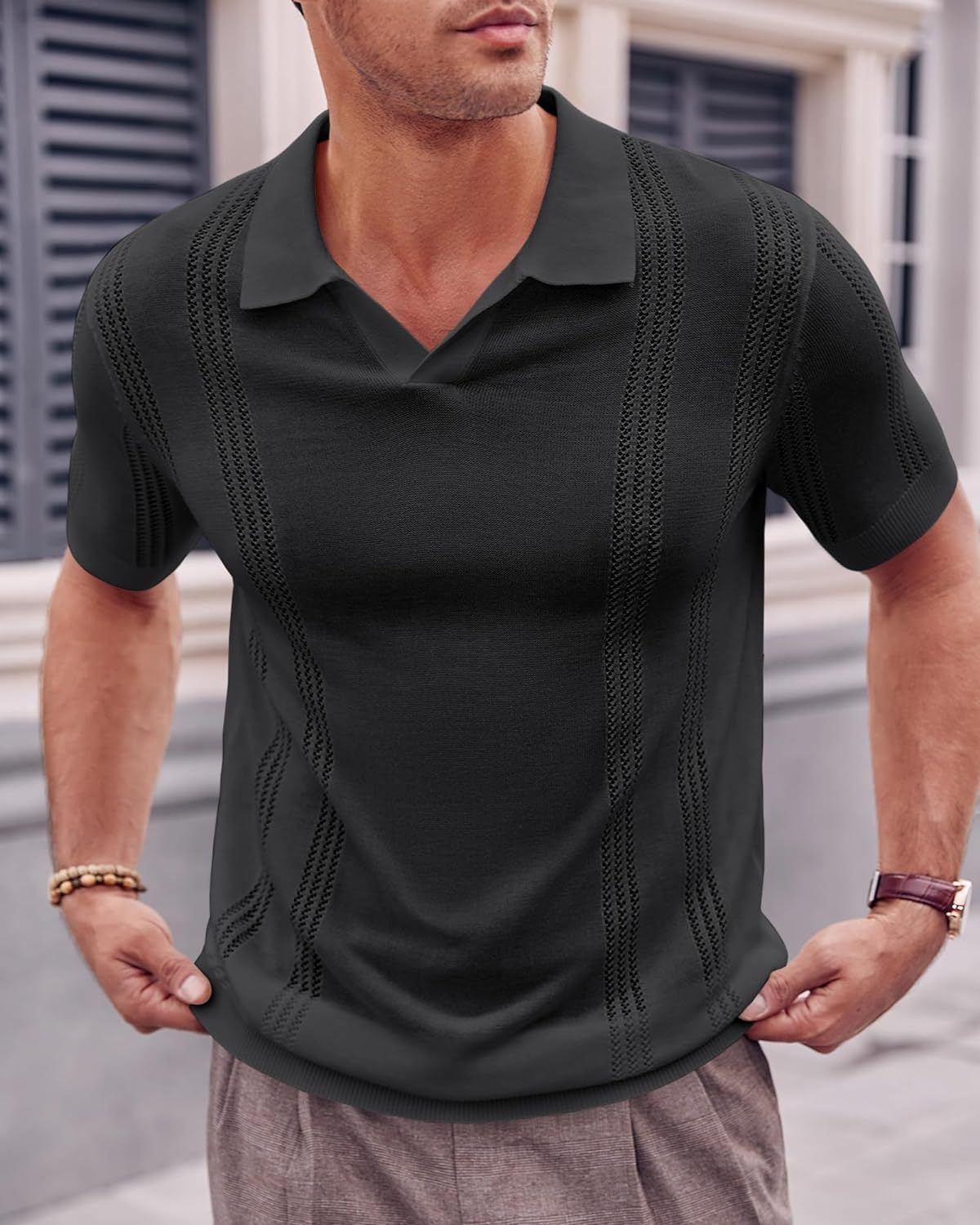 R&B | Hohles POLO-Shirt mit V-Ausschnitt