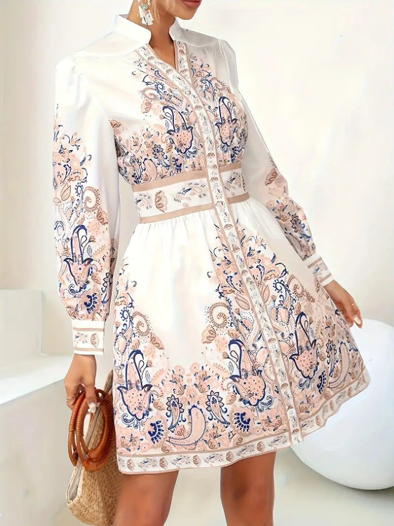 EB - Urlaub Maxikleid Mit V-Ausschnitt und Langen Ärmeln in Blumenmuster