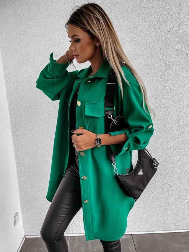 R&B | Bequemes Langarmhemdjacke mit Knöpfen, Wollkragen und Revers