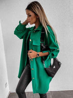 R&B | Lange Hemdjacke mit Knöpfen, Wollkragen und Revers