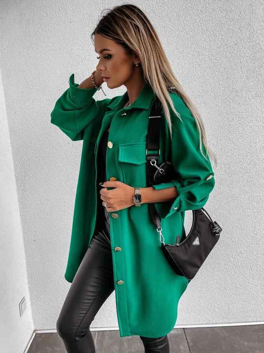 R&B | lange Hemdbluse mit Knöpfen, Wollkragen und Revers
