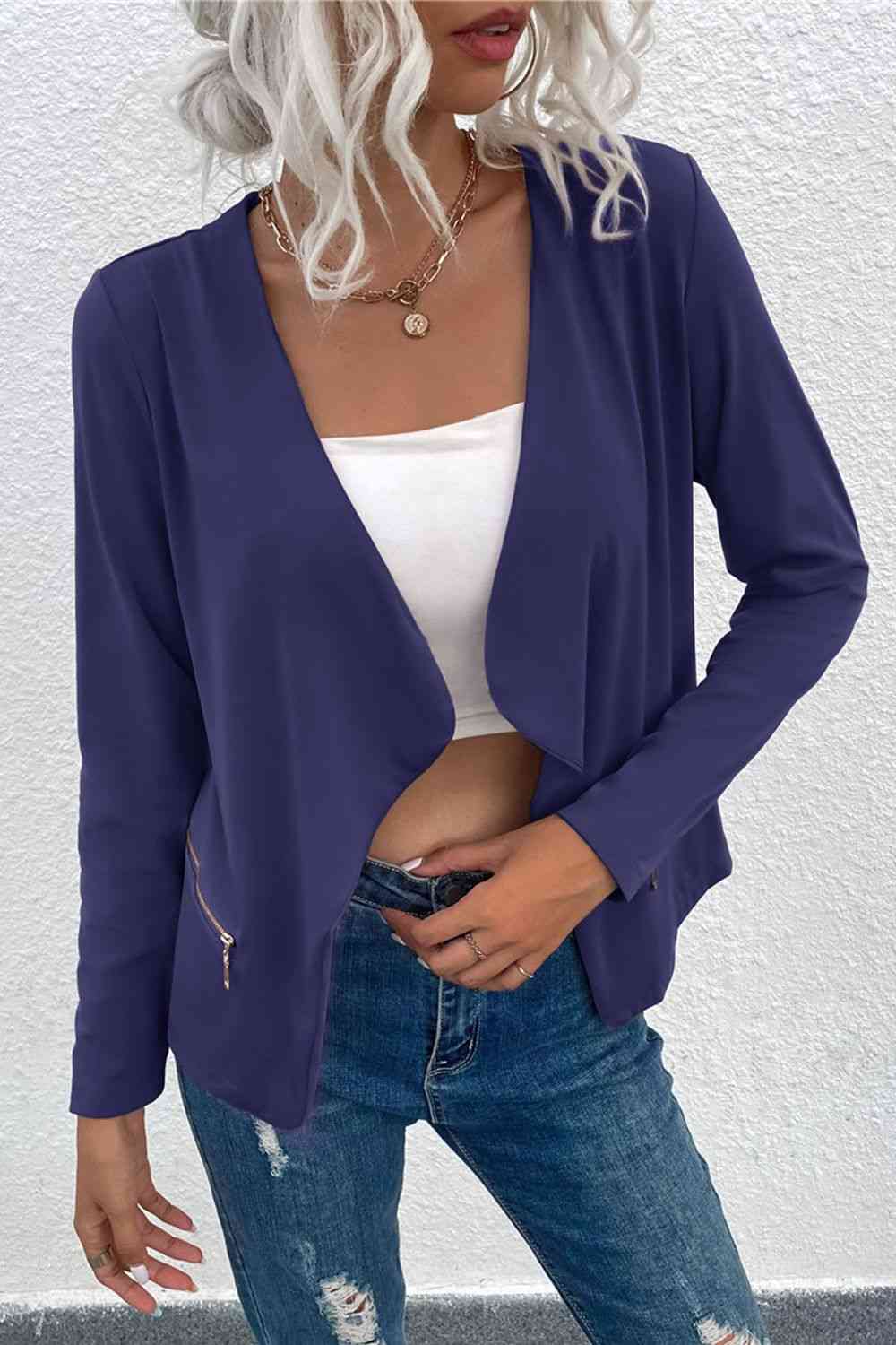 R&B | Offene Frontreißverschluss-Taschen-Cardigan