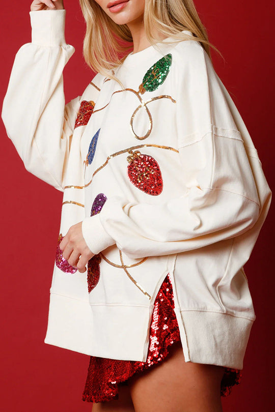 R&B | Weihnachtslichter Pailletten Schlitz Pullover Sweatshirt