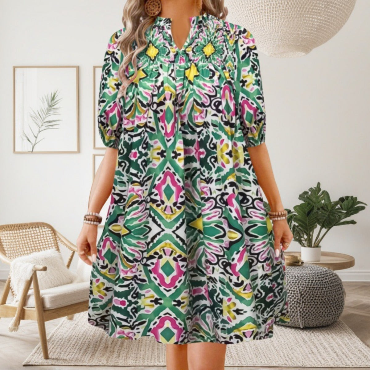 R&B | Bohemian Women 's Fashion Bedrucktes Kleid mit V-Ausschnitt
