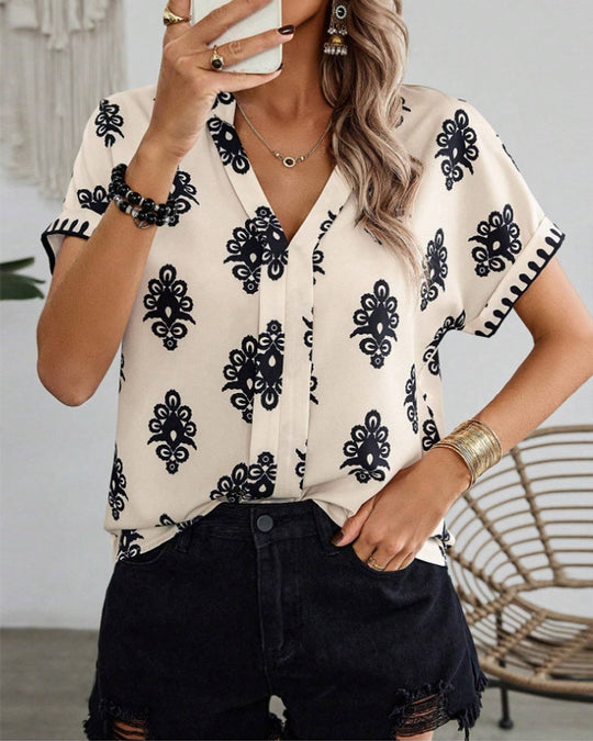 R&B | Kurzärmlige Elegante Bluse mit Druck