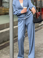 R&B | lässiges V-Ausschnitt Pullover- und Hose-Set