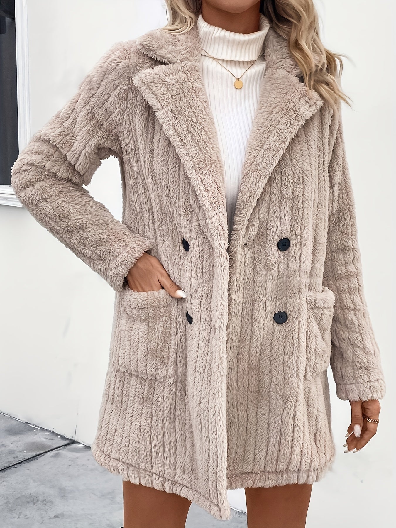 R&B | Doppelknopf-plüschjacke mit Reverskragen Polyester Weich und Warm