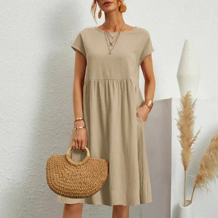 Heidi-Mode – baumwollkleid für damen mit rundem ausschnitt