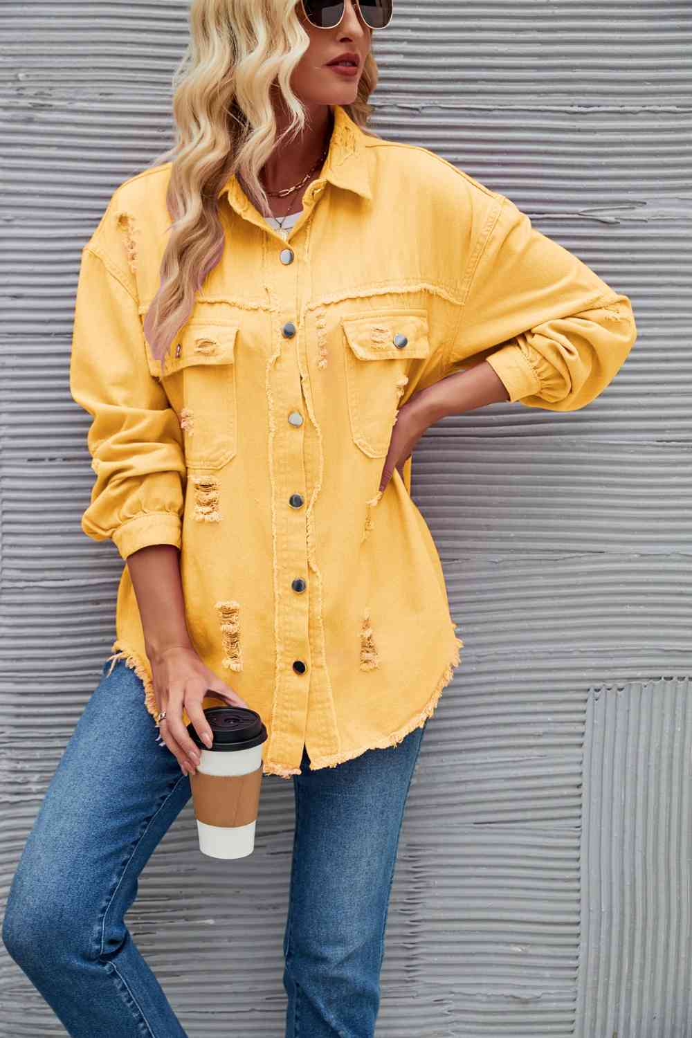 R&B | Zerrissene Rohsaum-Denimjacke