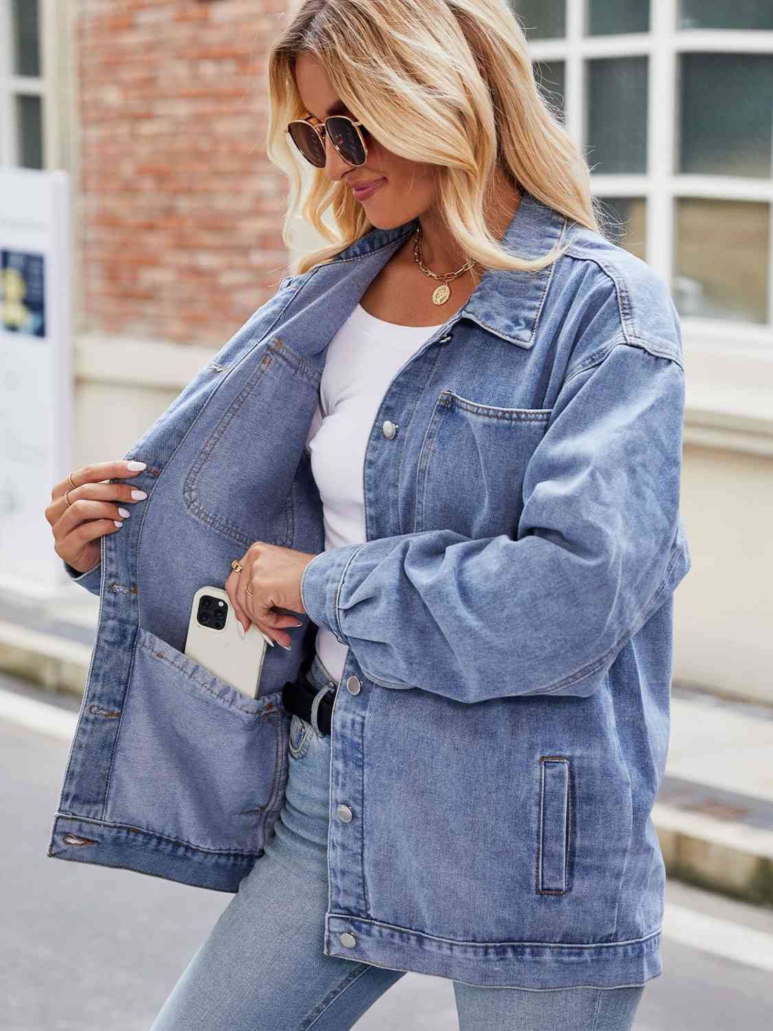 R&B | Knopf-Down Denimjacke mit Taschen