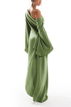R&B | Zayla Satin Asymmetrisches Ein Schulter Glockenärmel Schlitz Maxi Kleid