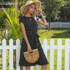 R&B | Kurzärmeliges Polka Dot Plissee-Kleid