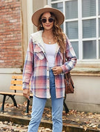 R&B | Plaid Jacke Langarm Schnalle Wolle mit Kapuze