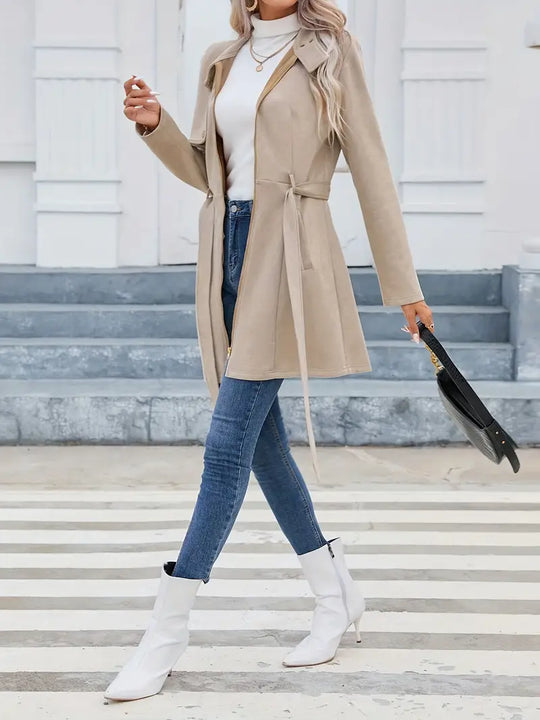 Heidi-Mode | Mid Length Reißverschlussmantel mit Stehkragen und Gürtel