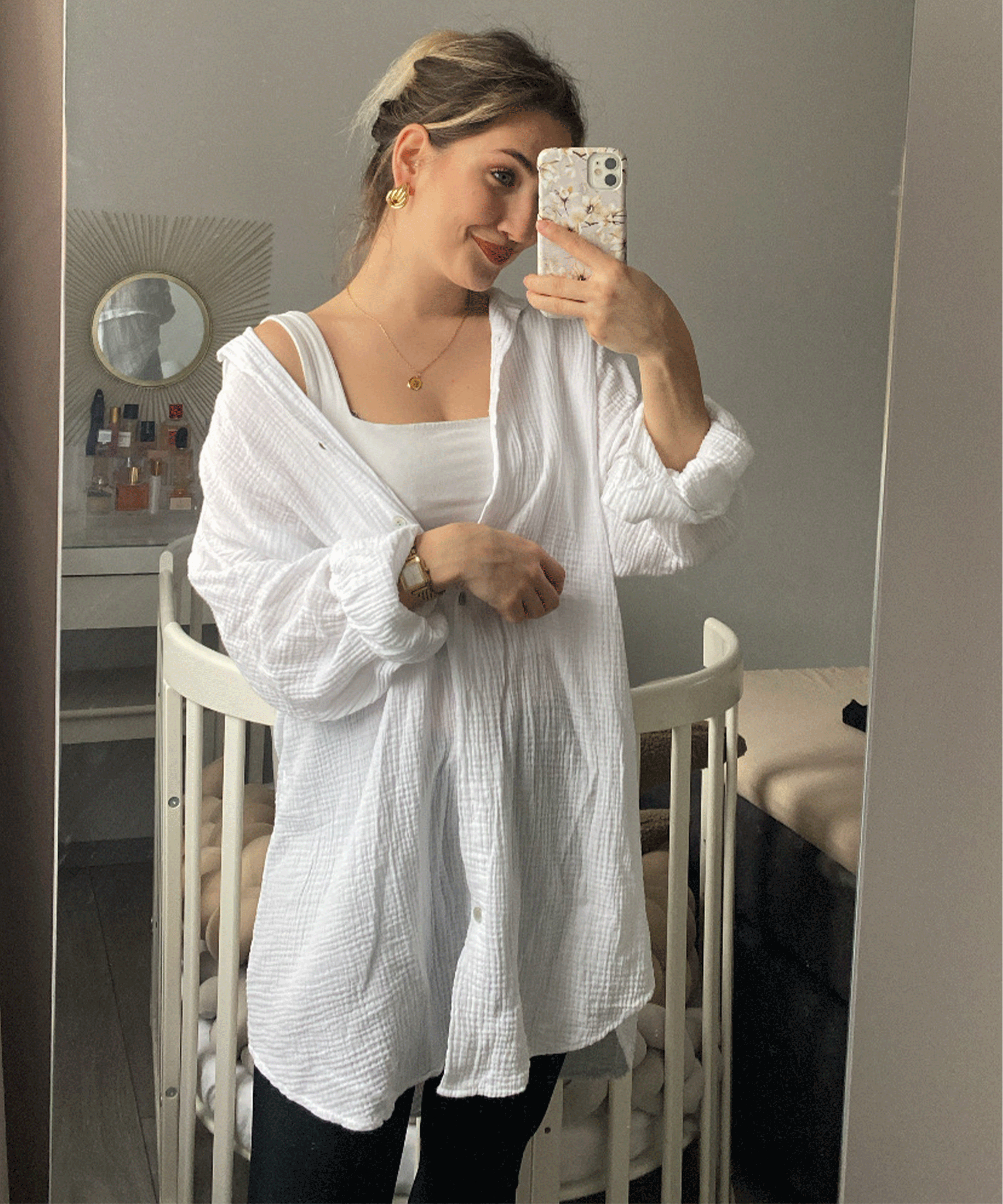 Musselin Bluse Freya Weiß Lang