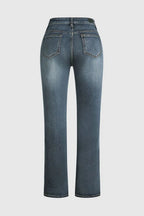 R&B | Mittel Taille Flamingo Bestickte Jeans
