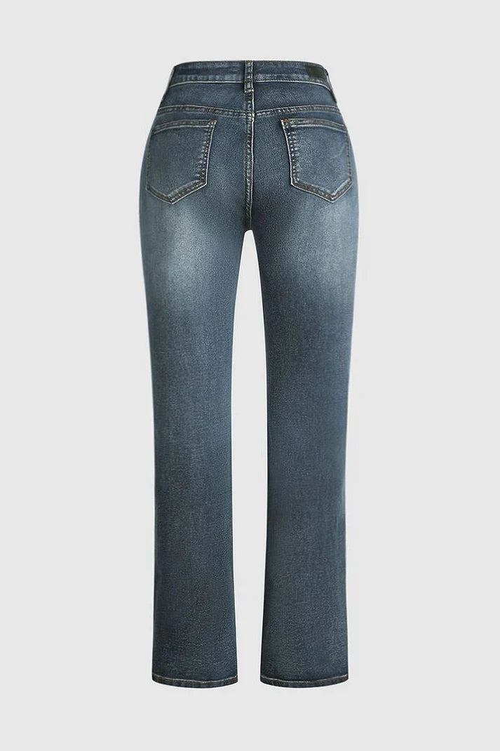 R&B | Mittel Taille Flamingo Bestickte Jeans