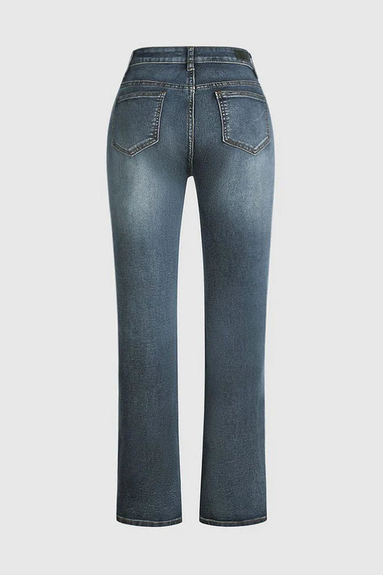 R&B | Mittel Taille Flamingo Bestickte Jeans