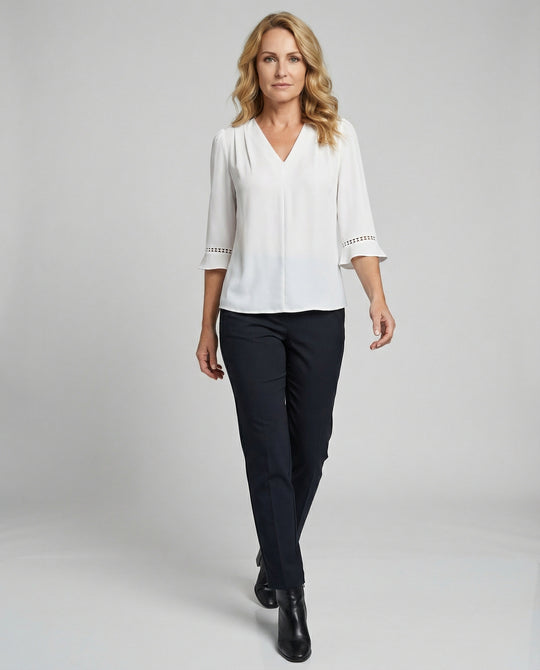 Damen Blusentop Damen V-Ausschnitt Crêpe